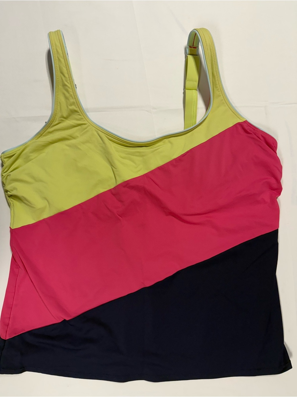 Lands’ End Tankini Swim Top Size 18 Colorblock Pink Navy Lime Adjustable Straps